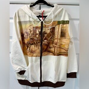 American Bling by Montana West Western Print Cream Zip-Up Hoodie Jacket NWT